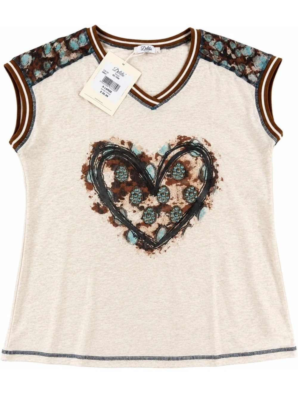 Delia's Cream Cap Sleeve V-Neck Top with Heart Design